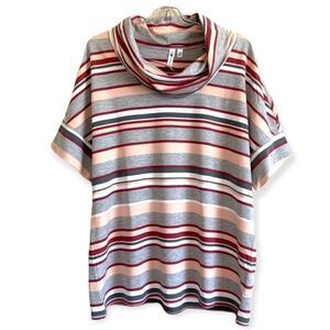 CABLE & GAUGE Cowl Neck Striped Top L